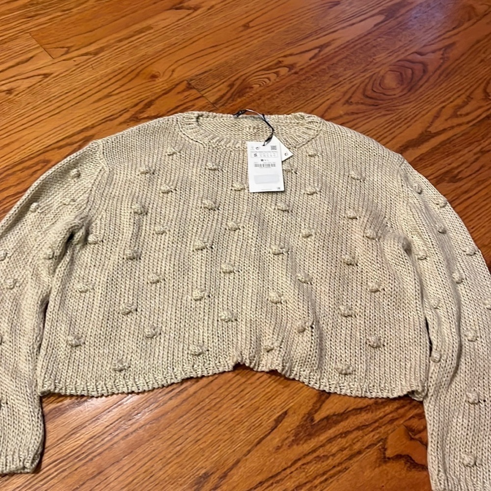 NWT Zara Woman’s Tan Knit Cropped Sweater Size S